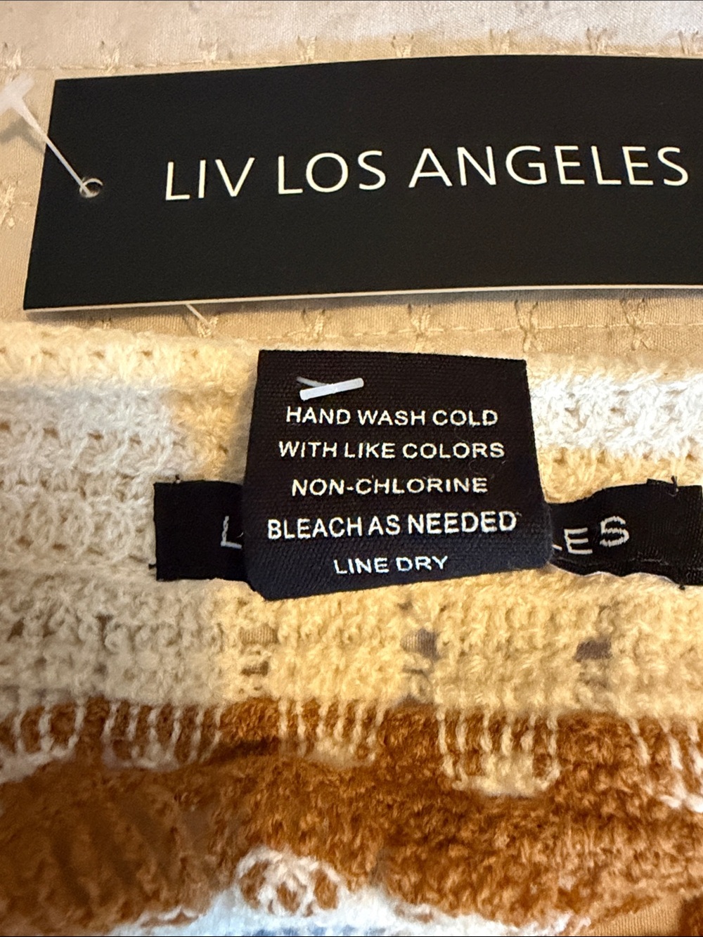 Liv Los Angelos Crochet Button-Up Lightweight Top - Cream, Blue & Brown Med ❤️ - Picture 8 of 8
